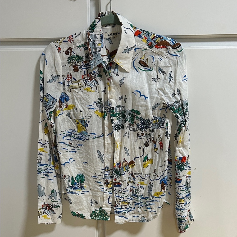 Boden Linen Coastal Amalfi Toile Print Women's Shirt 2